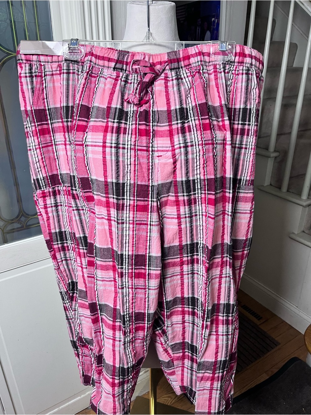 NWT White Stag Pink Plaid Cotton Capri Pants 3X 22W 24W Retro